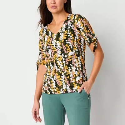 Liz Claiborne Womens V Neck Short Sleeve Blouse In Multi