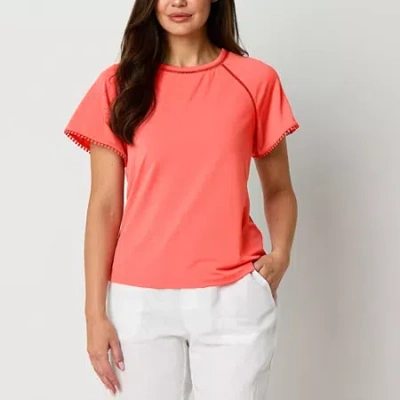 Liz Claiborne Womens Round Neck Short Sleeve Blouse In Pink