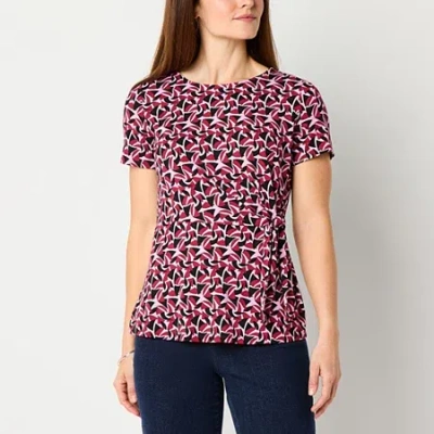 Liz Claiborne Womens Round Neck Short Sleeve Blouse In Black