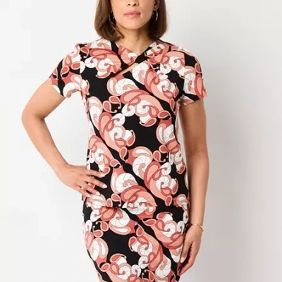 Liz Claiborne Womens Asymmetrical Neck Short Sleeve Blouse In Pink