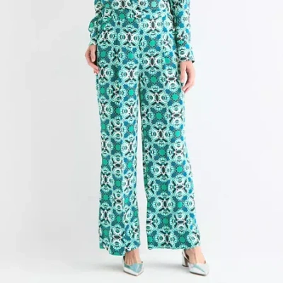 Liz Claiborne Margot Tailored Womens Stretch Fabric Easy-on + Easy-off Seated Wear Wide Leg Trouser In Blue