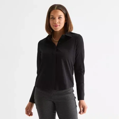 Liz Claiborne Womens Cuffed Long Sleeve Regular Fit Button-down Shirt In Black
