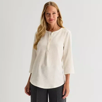 Liz Claiborne Womens Crew Neck 3/4 Sleeve Tunic Top In Neutral