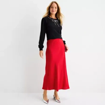 Liz Claiborne Womens Mid Rise Maxi Skirt In Red