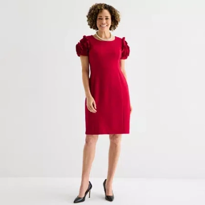 Liz Claiborne Womens Short Sleeve Midi Sheath Dress In Red