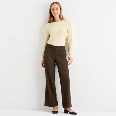 Liz Claiborne Audra Tailored Womens Wide Leg Mid Rise Trouser In Brown