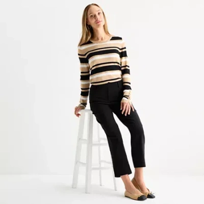 Liz Claiborne Emma Womens Tall Stretch Fabric Slim Mid Rise Ankle Pant In Black