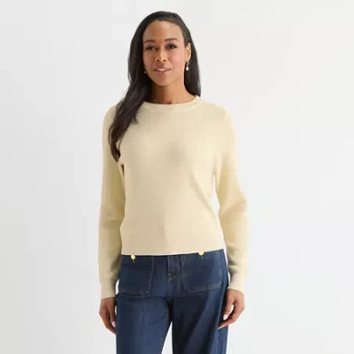 Liz Claiborne Womens Crew Neck Long Sleeve Pullover Sweater In Neutral