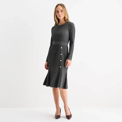 Liz Claiborne Womens Long Sleeve Midi Sweater Dress In Gray