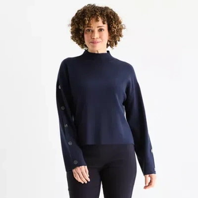 Liz Claiborne Womens High Neck Long Sleeve Pullover Sweater In Blue