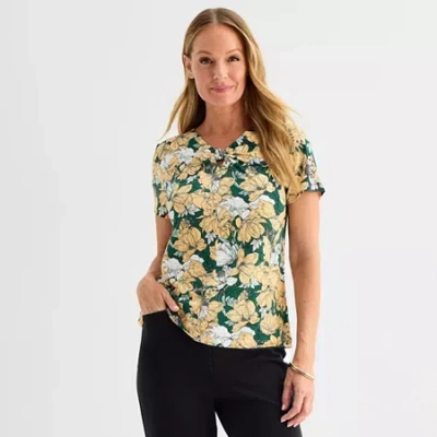 Liz Claiborne Womens Keyhole Neck Short Sleeve Blouse In Yellow