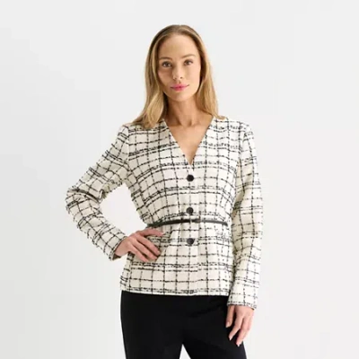 Liz Claiborne Womens Plaid Classic Fit Blazer In Neutral