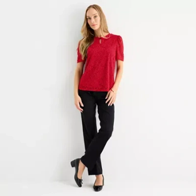Liz Claiborne Womens Keyhole Neck Short Sleeve Blouse In Red