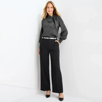 Liz Claiborne Womens Wide Leg Mid Rise Trouser In Black