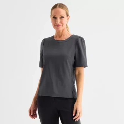 Liz Claiborne Womens Round Neck Short Sleeve Blouse In Gray