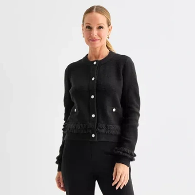 Liz Claiborne Womens Crew Neck Long Sleeve Pullover Sweater In Black