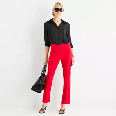 Worthington Womens Slim High Rise Pant In Red