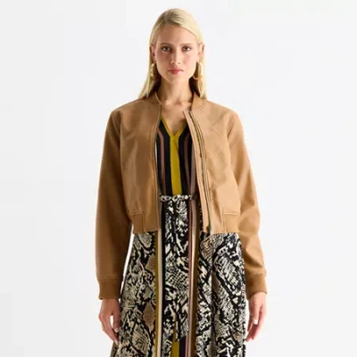 Worthington Womens Midweight Bomber Jacket In Brown