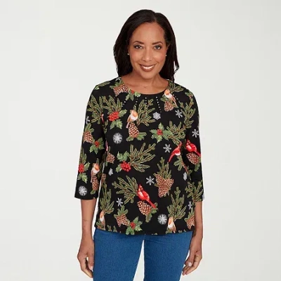 Alfred Dunner Classics Womens Crew Neck 3/4 Sleeve T-shirt In Black