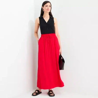 Worthington Womens Maxi Skirt In Red