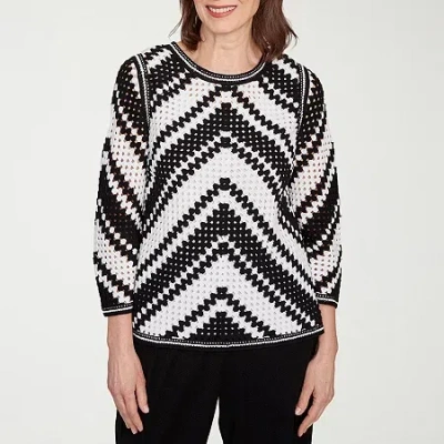 Alfred Dunner Santa Barbara Womens Crew Neck 3/4 Sleeve T-shirt In Black