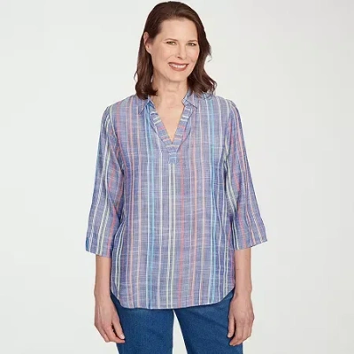 Alfred Dunner El Paso Womens 3/4 Sleeve Blouse In Blue