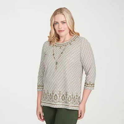 Alfred Dunner Mount Laurel Womens Crew Neck 3/4 Sleeve T-shirt In Green