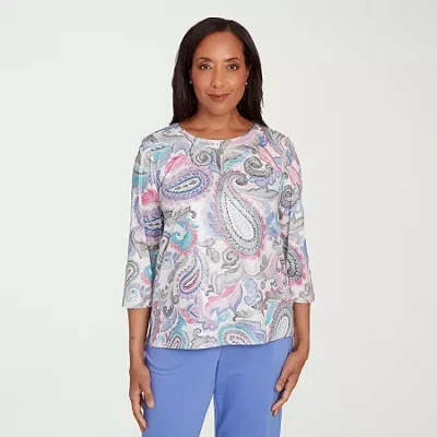 Alfred Dunner Casual Vibe Womens Crew Neck 3/4 Sleeve T-shirt In Gray