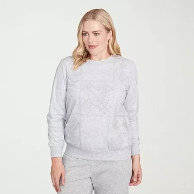 Alfred Dunner Casual Vibe Womens Crew Neck Long Sleeve Sweatshirt In Gray
