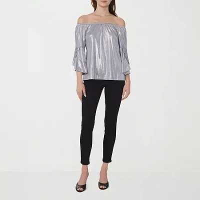 Sam & Jess Womens 3/4 Sleeve Blouse In Silver