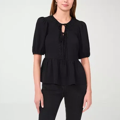 Sam & Jess Womens Short Sleeve Bow Front Blouse In Black