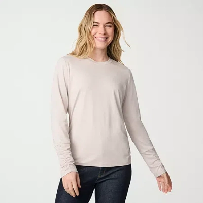 Free Country Womens Crew Neck Long Sleeve Stretch Fabric T-shirt In Gray