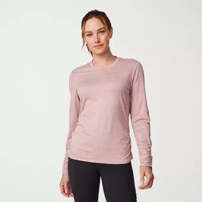 Free Country Womens Crew Neck Long Sleeve Stretch Fabric T-shirt In Pink