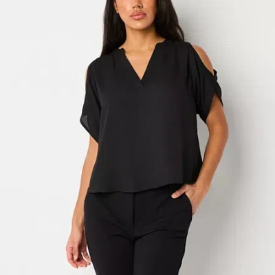 Bold Elements Womens V Neck Short Sleeve Blouse In Black