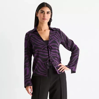 Bold Elements Womens Long Sleeve Satin Blouse In Purple