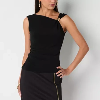 Bold Elements Womens Asymmetrical Neck Sleeveless Blouse In Black