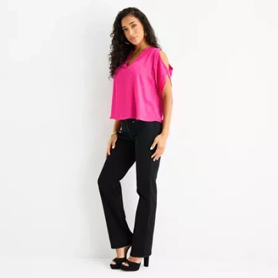 Bold Elements Womens V Neck Short Sleeve Blouse In Pink
