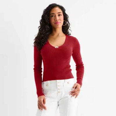 Bold Elements Womens Scoop Neck Long Sleeve Pullover Sweater In Red