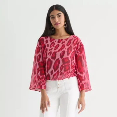 Bold Elements Womens Crew Neck Long Sleeve Blouse In Pink