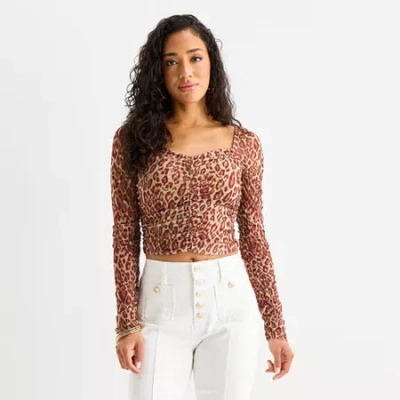 Bold Elements Womens Square Neck Long Sleeve Blouse In Brown