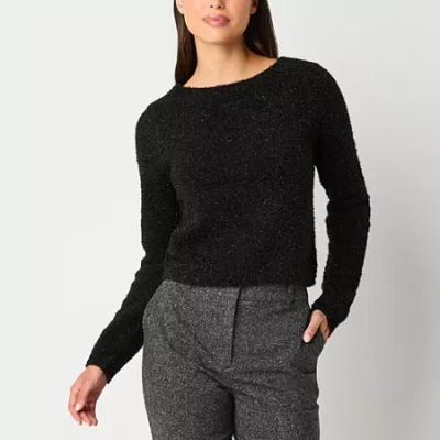 Worthington Womens Boat Neck Long Sleeve Pullover Sweater In Black