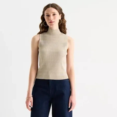Worthington Womens Mock Neck Sleeveless Pullover Sweater In Sand