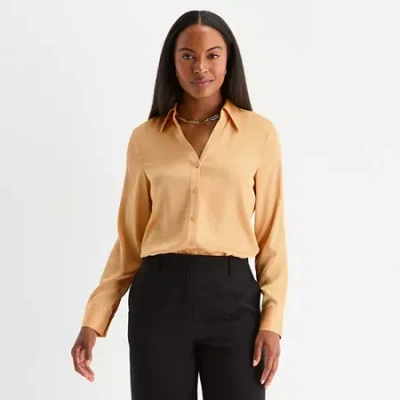 Worthington Womens Cuffed Long Sleeve Regular Fit Button-down Shirt In Yellow