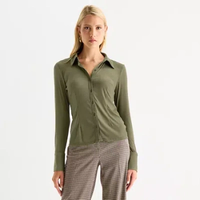 Worthington Womens Fitted Long Sleeve Regular Fit Button-down Shirt In Green