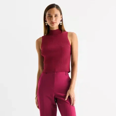 Worthington Womens Mock Neck Sleeveless Pullover Sweater In Red