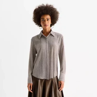 Worthington Womens Long Sleeve Blouse In Animal Print