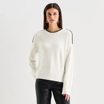 Worthington Womens Crew Neck Long Sleeve Pullover Sweater In White