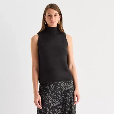 Worthington Womens Funnel Neck Sleeveless Pullover Sweater In Black