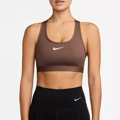 Nike Swoosh Womens Medium Support Sports Bra Dx6821 In Brown