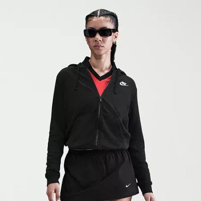 Nike Club Womens Long Sleeve Fleece Zipper Active Hoodie In Black